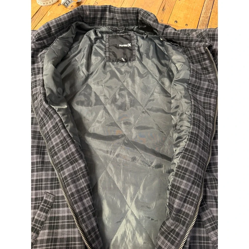 Hurley Plaid Quilted Jacket Mens XXL Skate Grunge Y2K Workwear Lined Zip Coat
